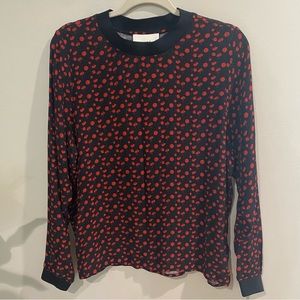 Just Female Ditsy Floral Long Sleeve Blouse Black Red Size S